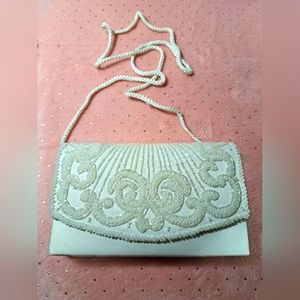 Beaded white clutch purse